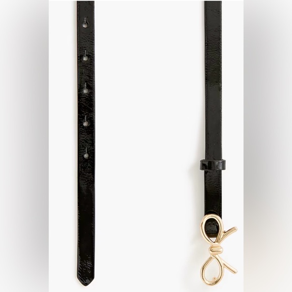 J. Crew Black Patent Leather Belt with Gold Bow - Picture 2 of 5